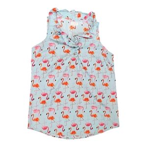 Mud Pie Ruffled Flamingo Print Tunic Top Mini Dress in Pink and Blue Whimsy XS